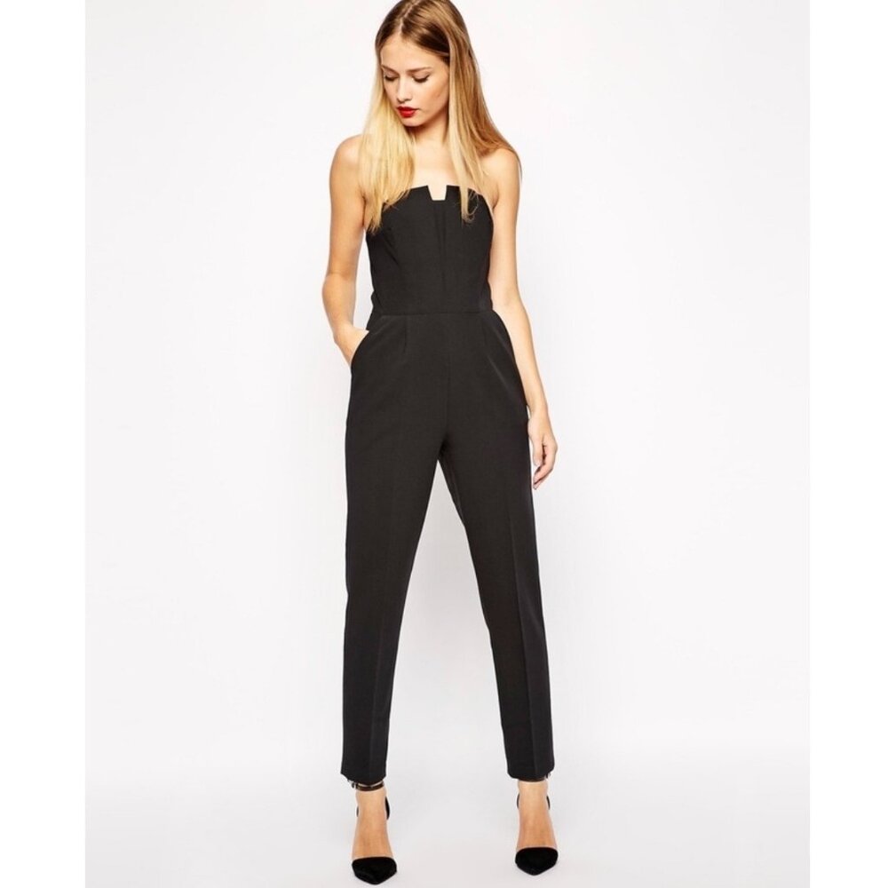 ASOS Women's Black Pleated Strapless Origami Jumpsuit,‎ Size 4